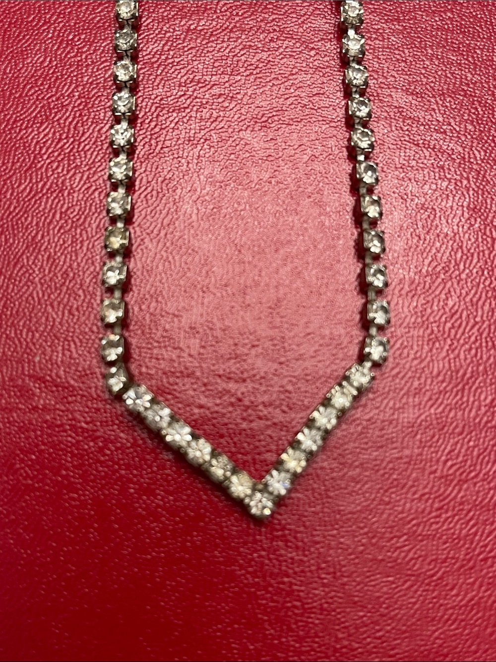 Vintage Chevron V-Shape Clear Crystal Tennis Necklace -